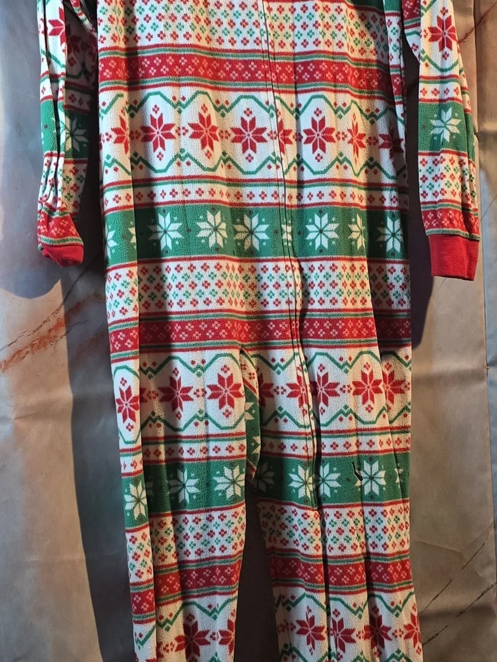 Kids Holiday Fair Isle Zip-Front Pajama Onsie - Red, Green & White